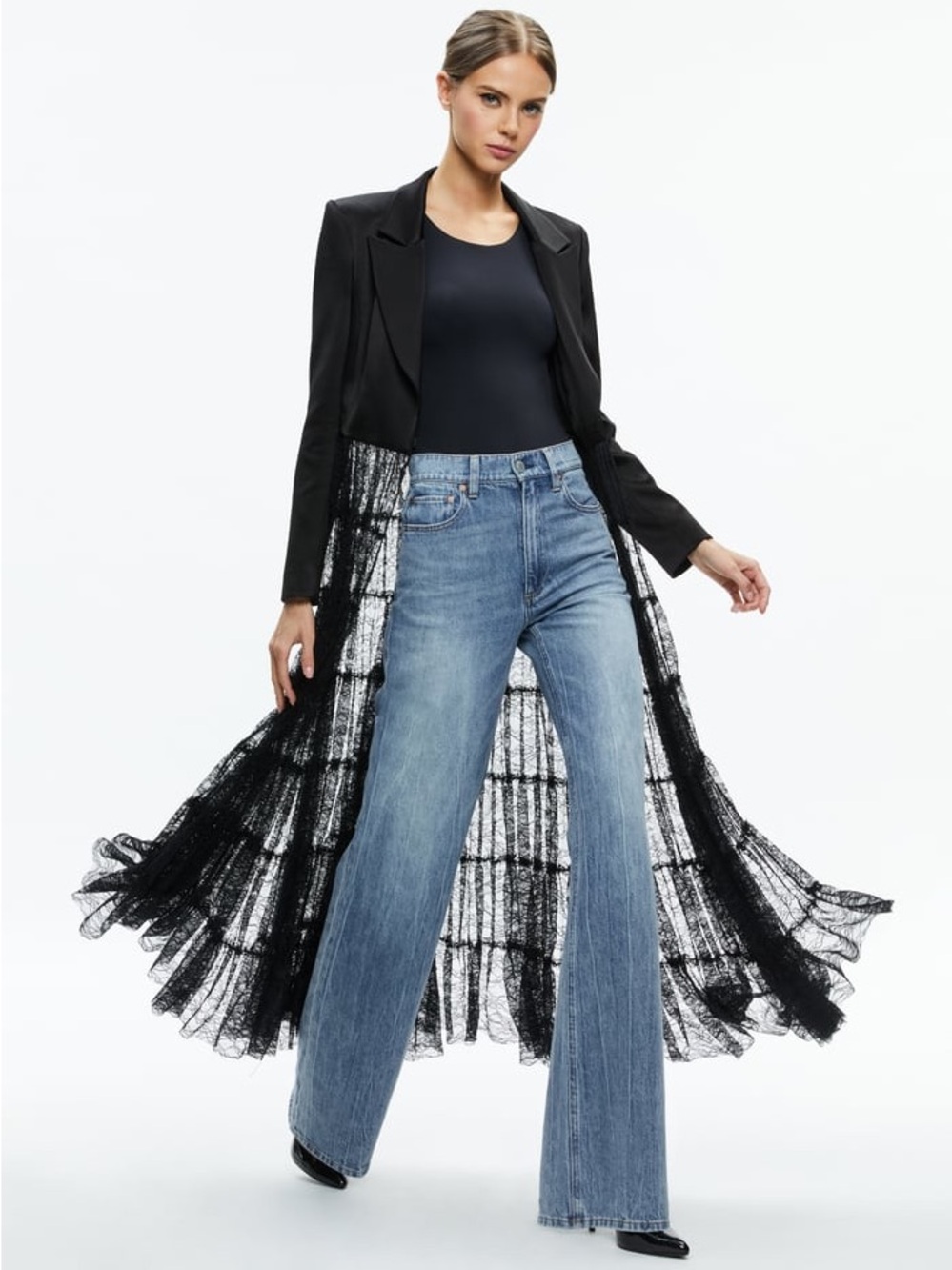 ALICE + OLIVIA EVERLY DRAMA LACE MAXI BLAZER SIZE S
